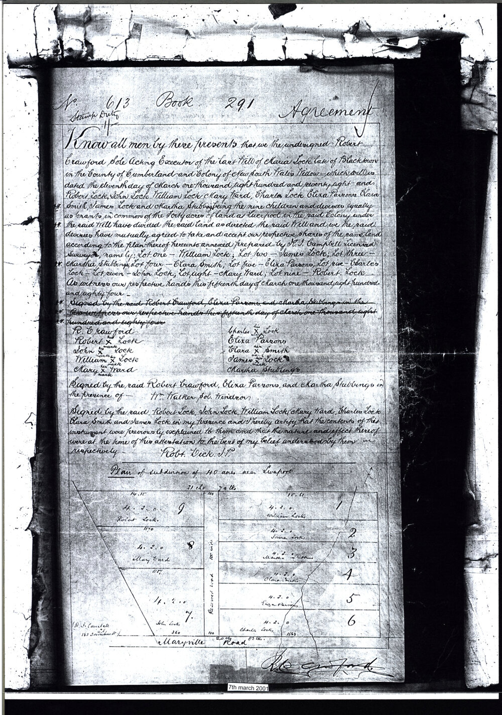 Maria Lock will, subdivision of forty acres to children, 1884