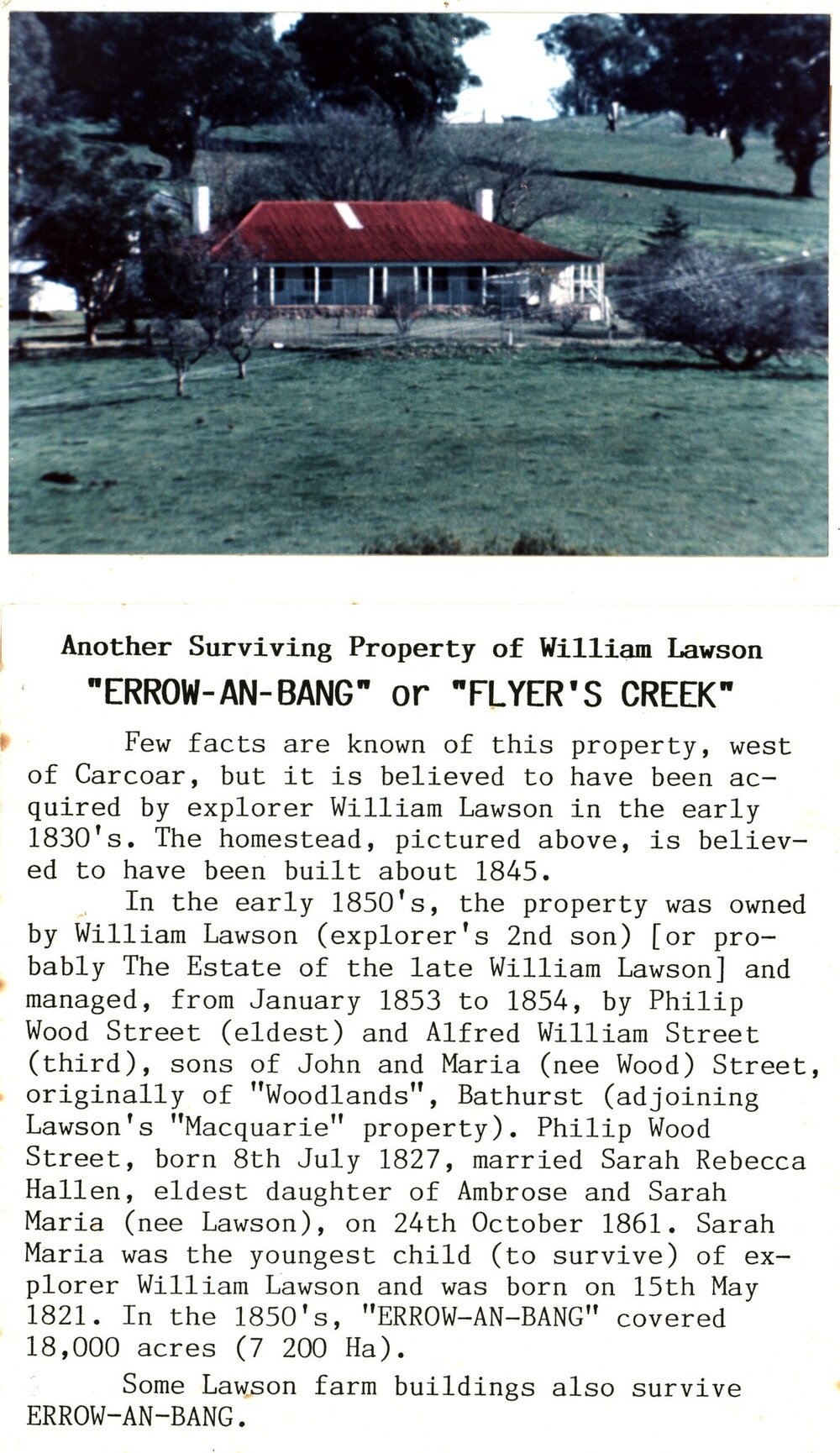 William Lawson's 'Errow-An-Bang', Carcoar