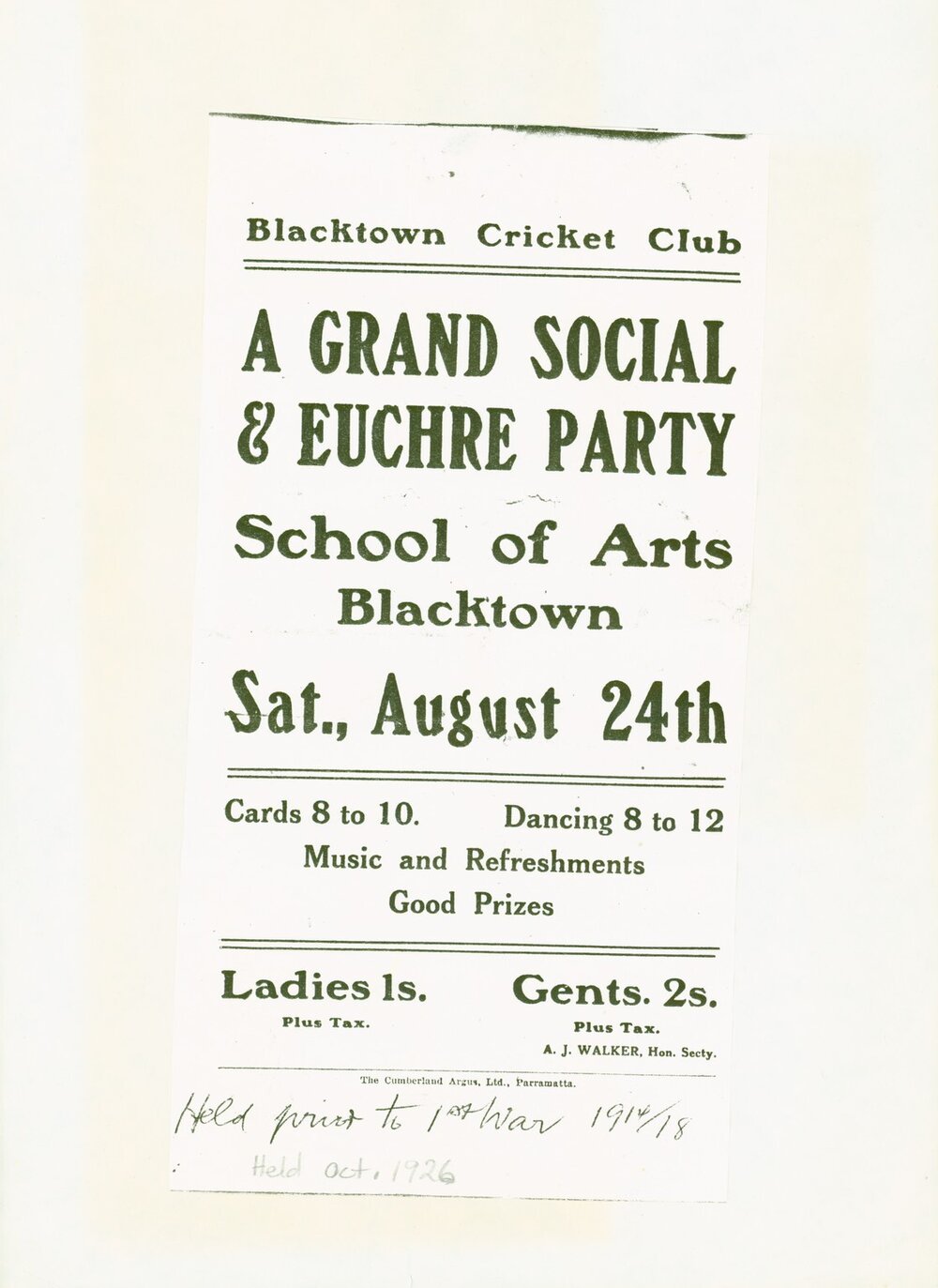 Blacktown Cricket Club social, c1912
