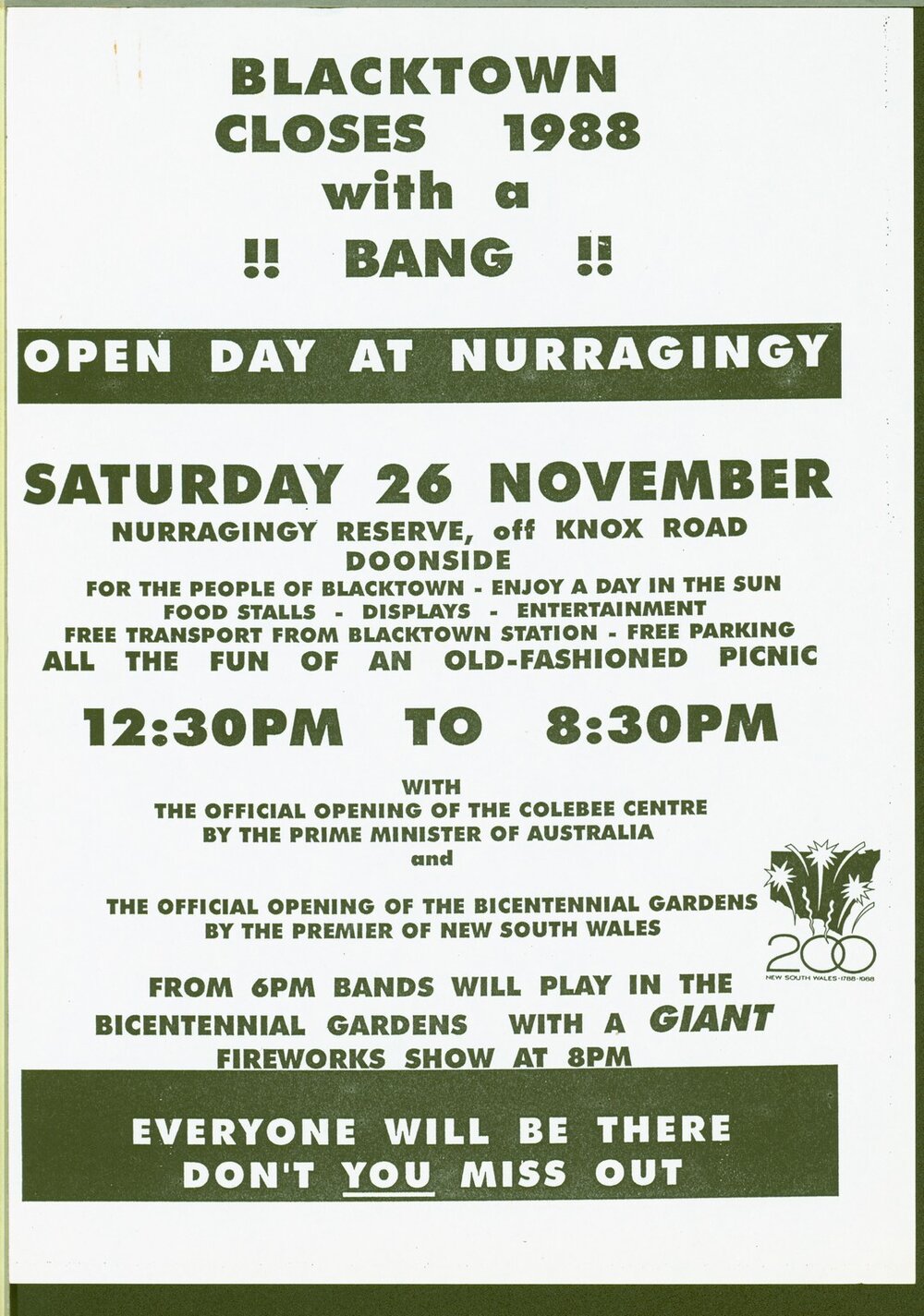 Open Day and fireworks at Nurragingy, 1988