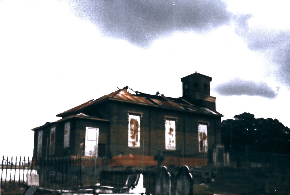 St Bartholomew's Church after the fire, 1989