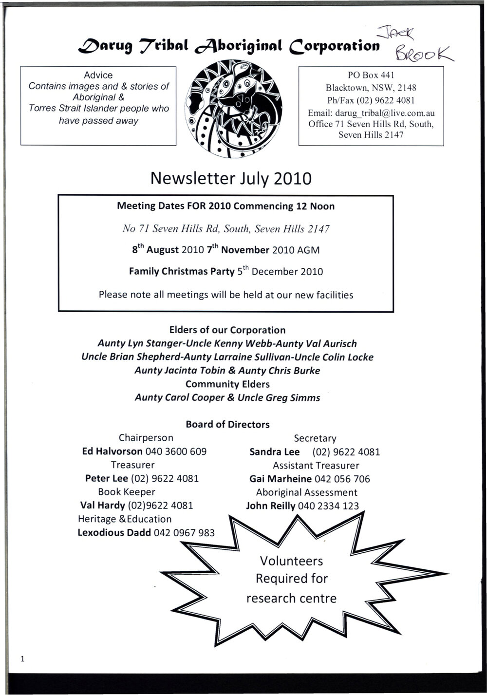Darug Tribal Aboriginal Corporation newsletter, July 2010