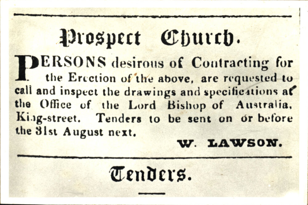 St Bartholomew's Church tender notice, 1838