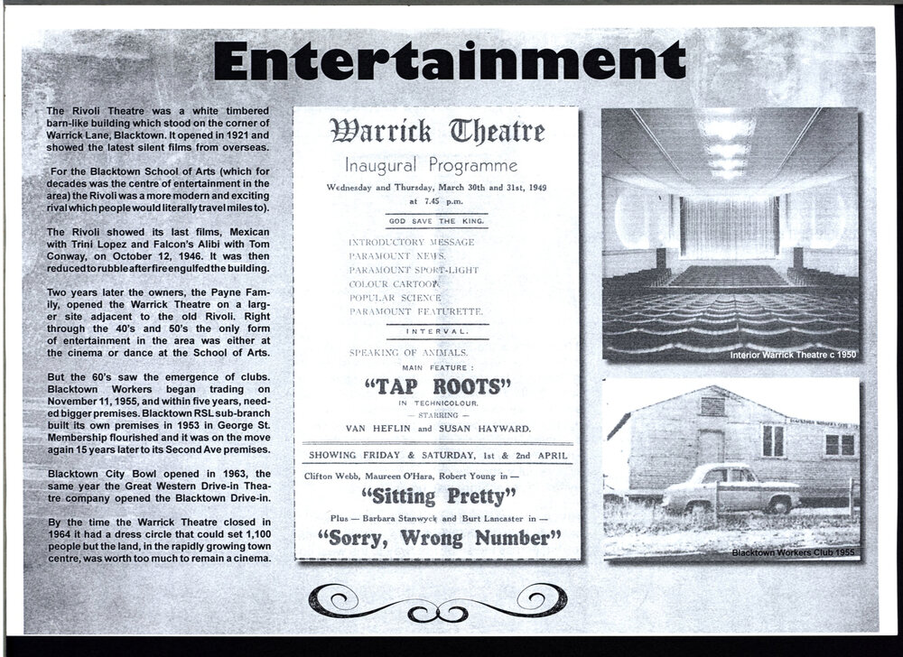 Blacktown entertainment, with Bob Walker recollections