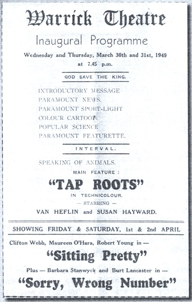 Warrick Theatre inaugural programme, 1949