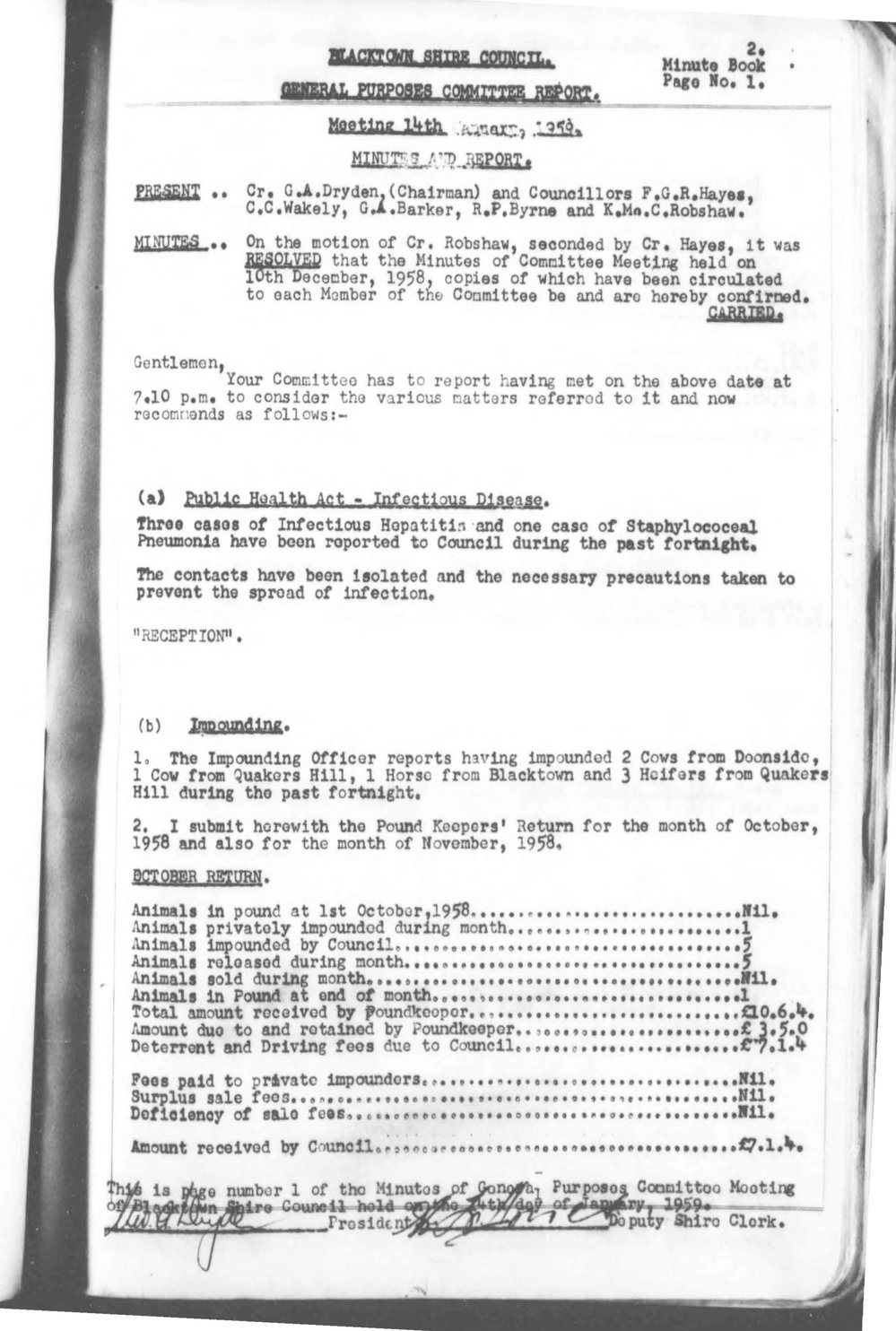 Blacktown Shire Council Minutes, General Purposes Committee, 1959