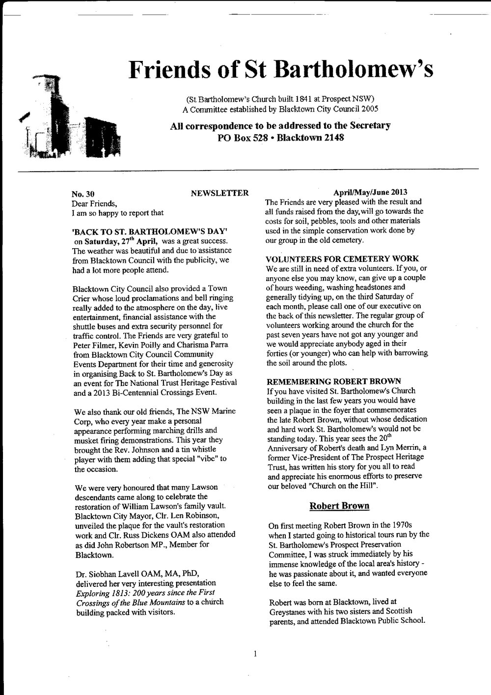 Friends of St Bartholomew's newsletter, No 30, 2013