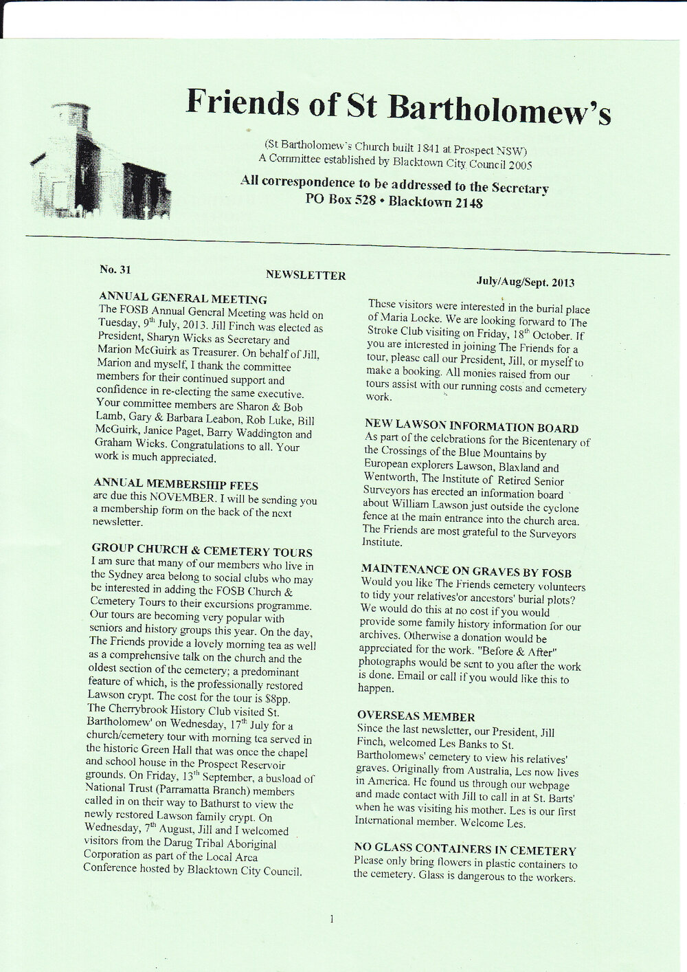 Friends of St Bartholomew's newsletter, No 31, 2013
