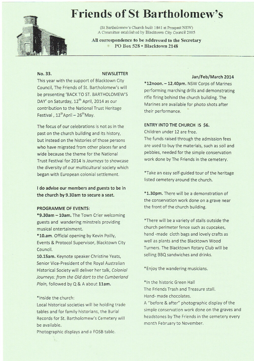 Friends of St Bartholomew's newsletter, No 33, 2014