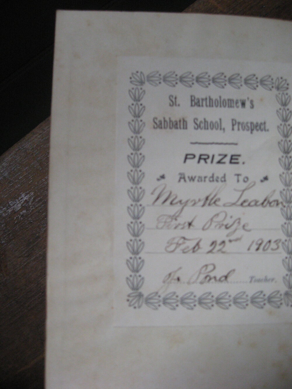 Sunday School book, 1903