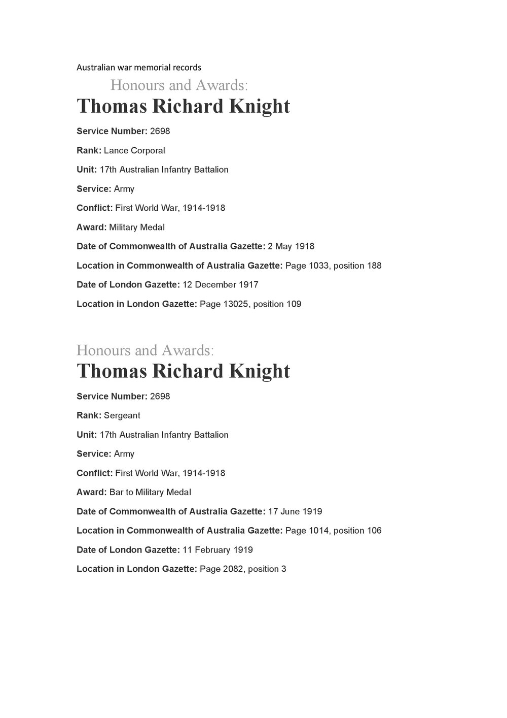 KNIGHT, Thomas Richard