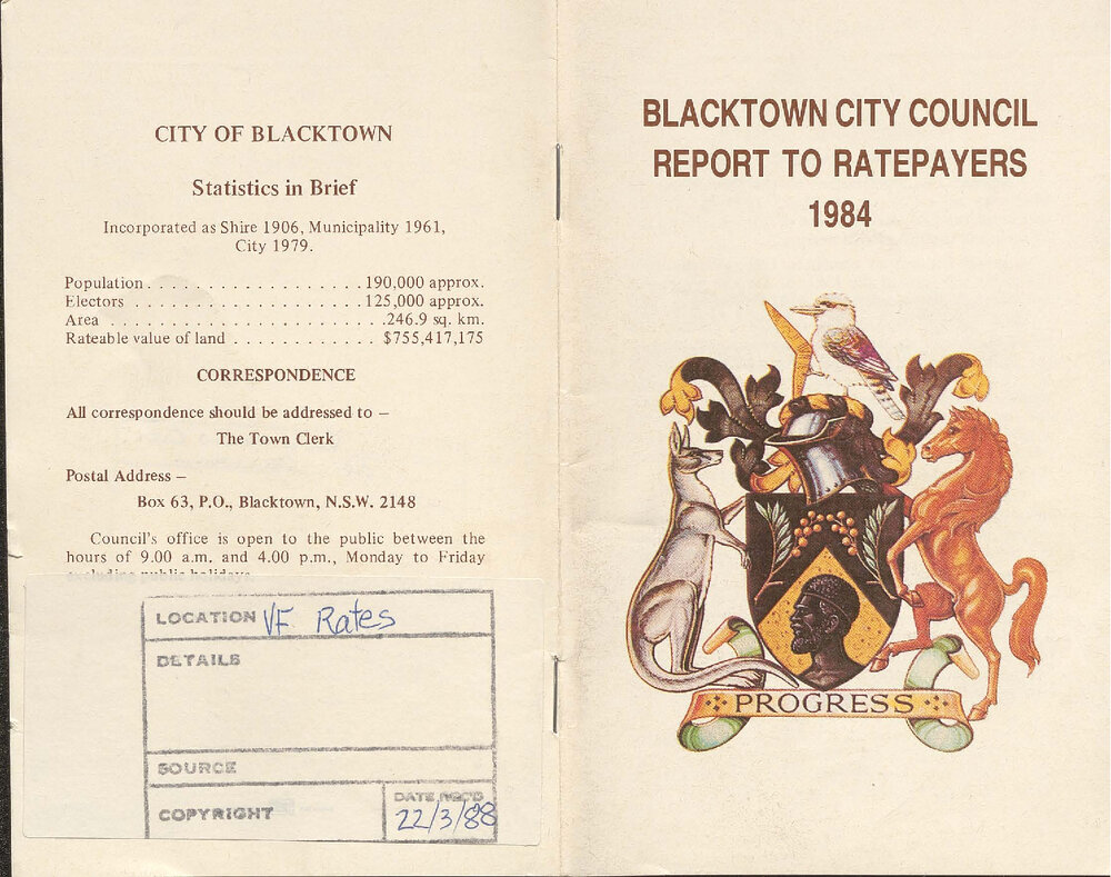 Blacktown City Council Report to Ratepayers, 1984