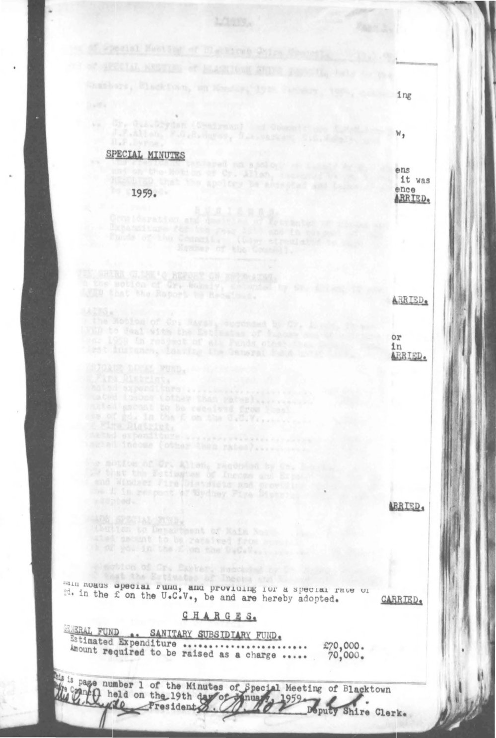 Blacktown Shire Council Minutes, Special Meetings, 1959