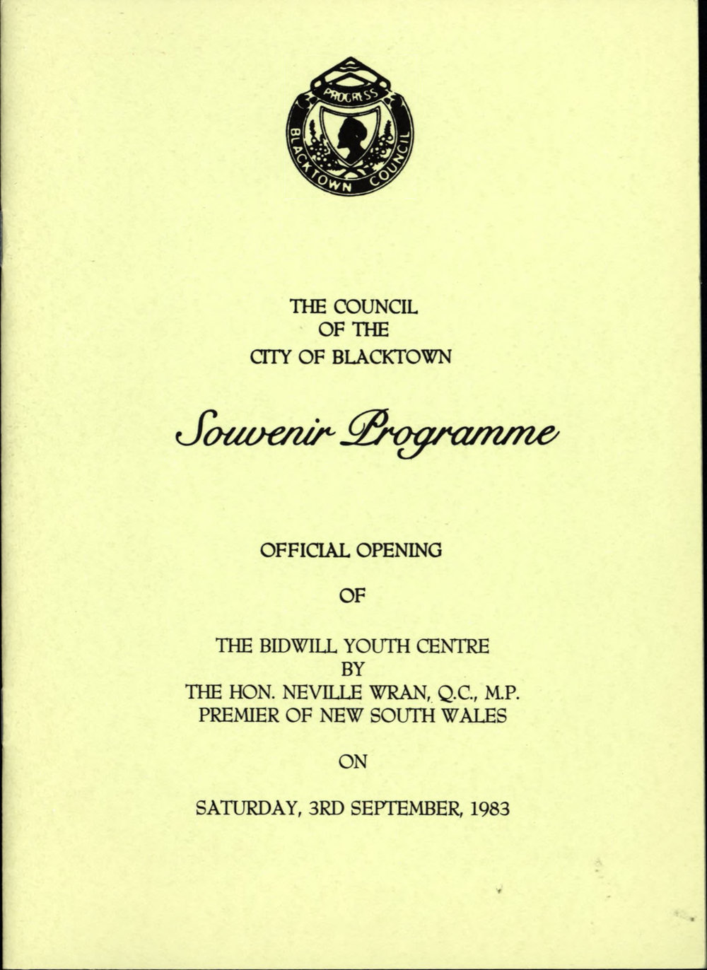 Bidwill Youth Centre, Official opening 1983