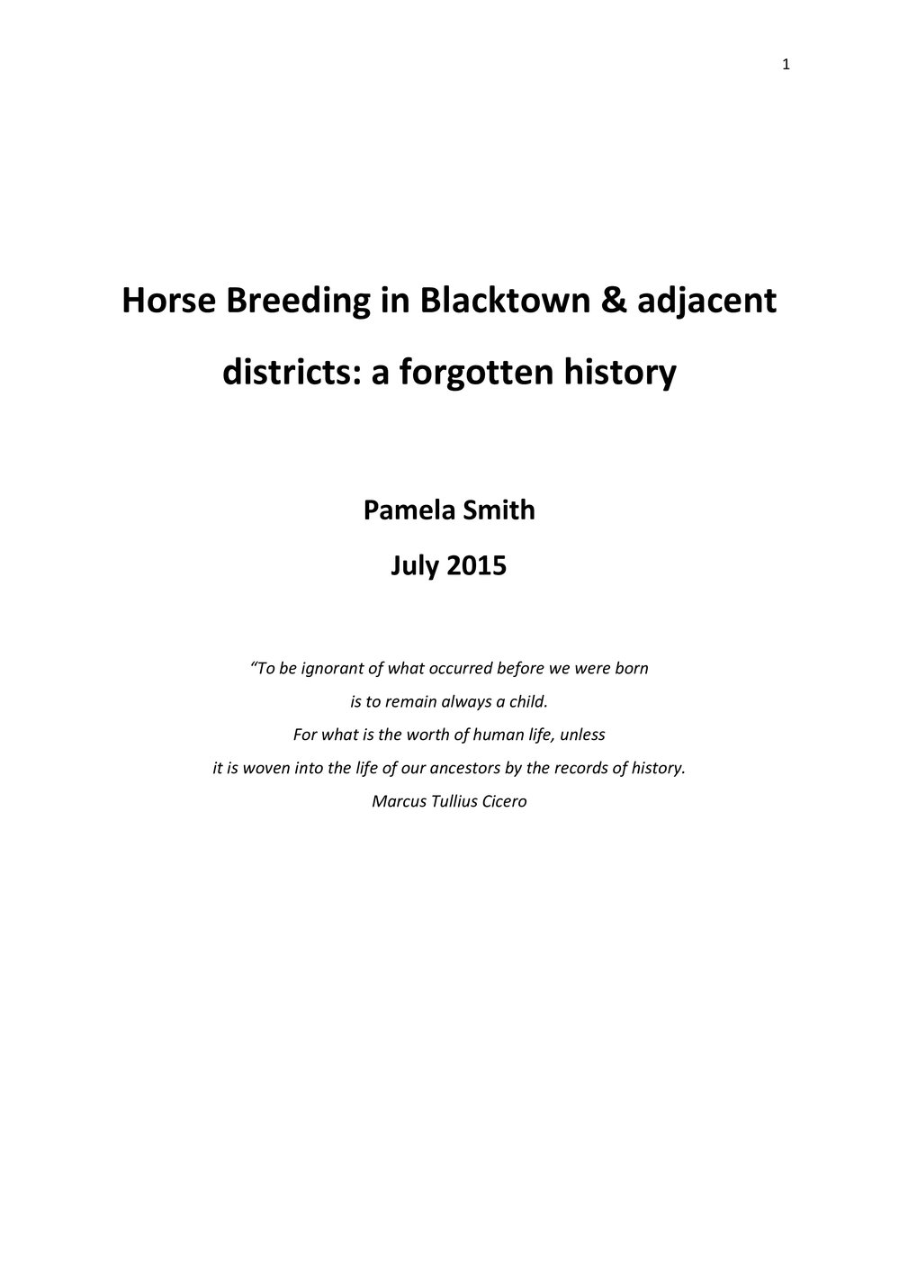 Horse breeding in Blacktown &amp; adjacent areas: a forgotten history