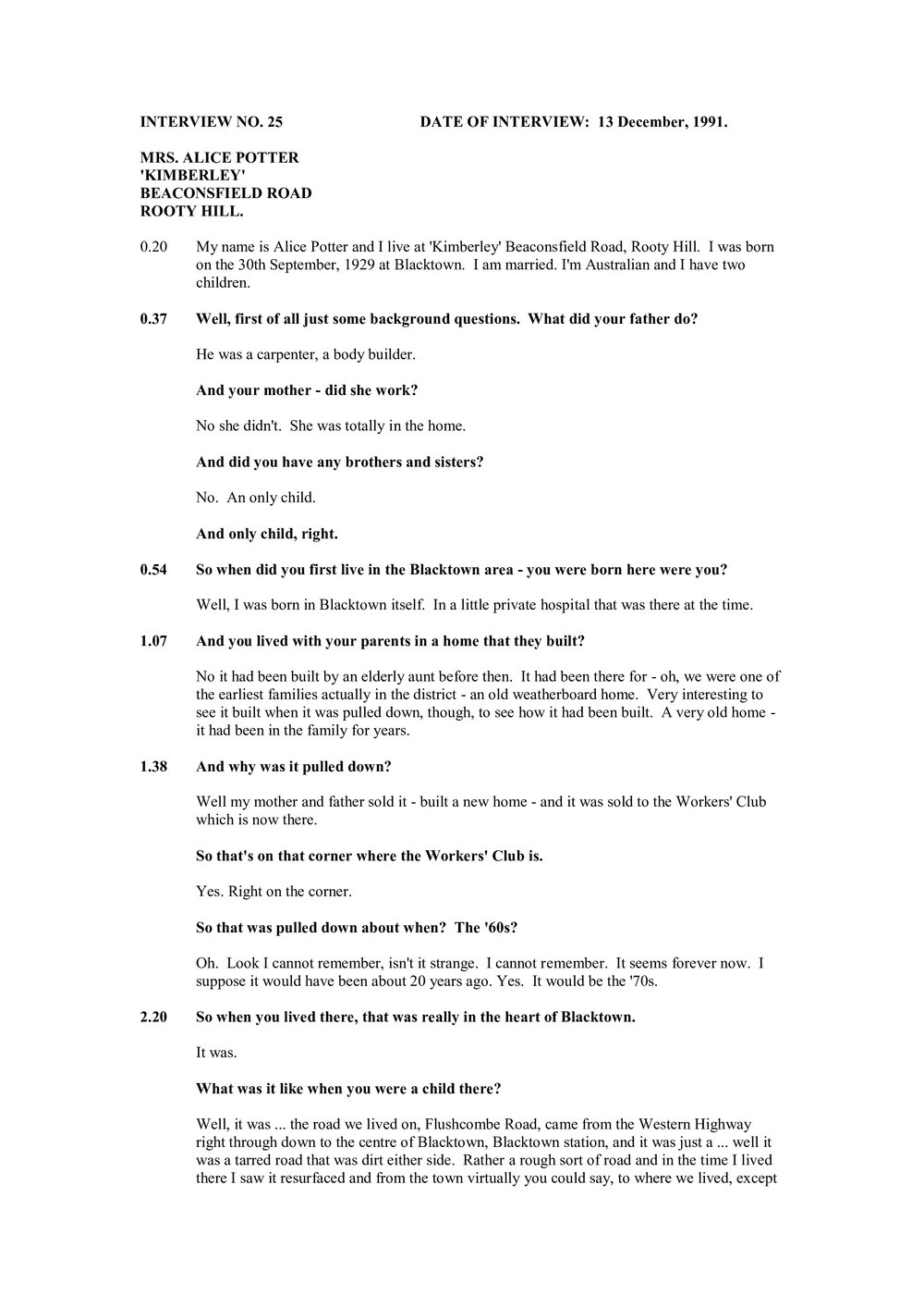 Transcript of Oral History with Alice Potter