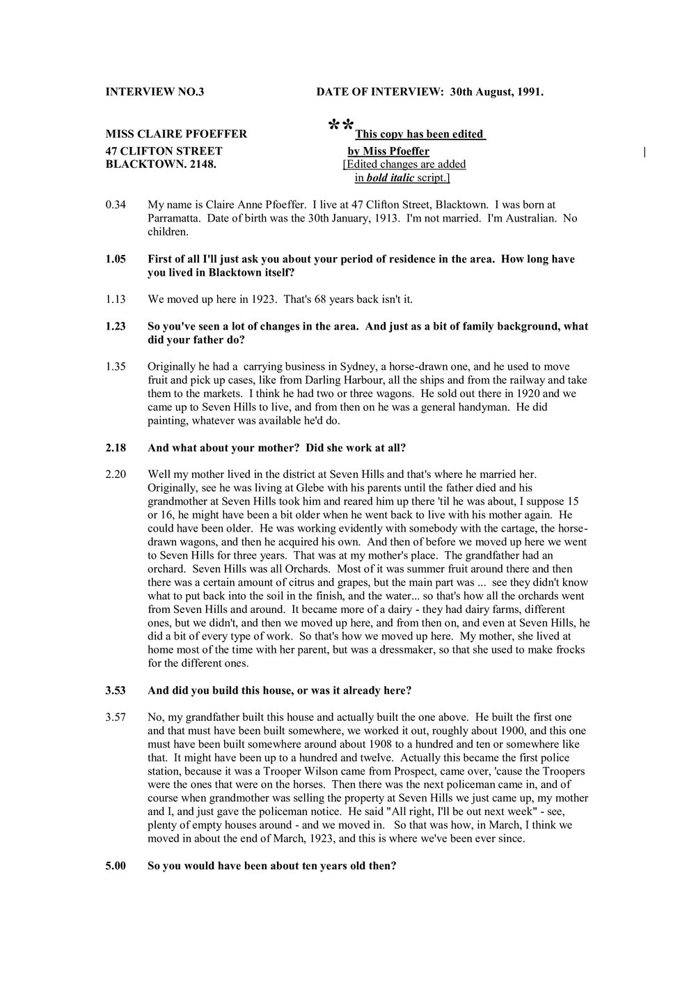 Transcript of Oral History with Claire Pfoeffer