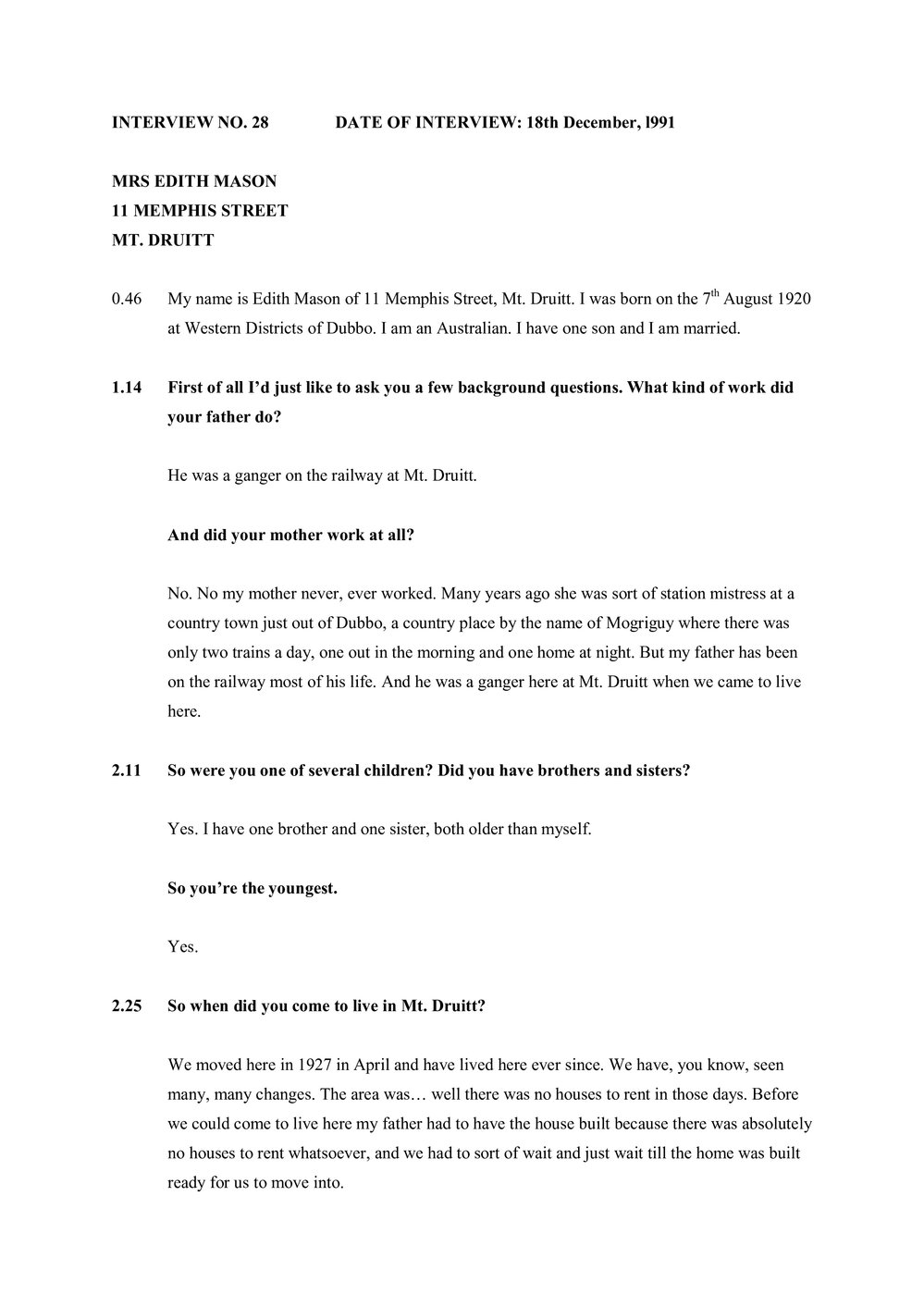 Transcript of Oral History with Edith Mason