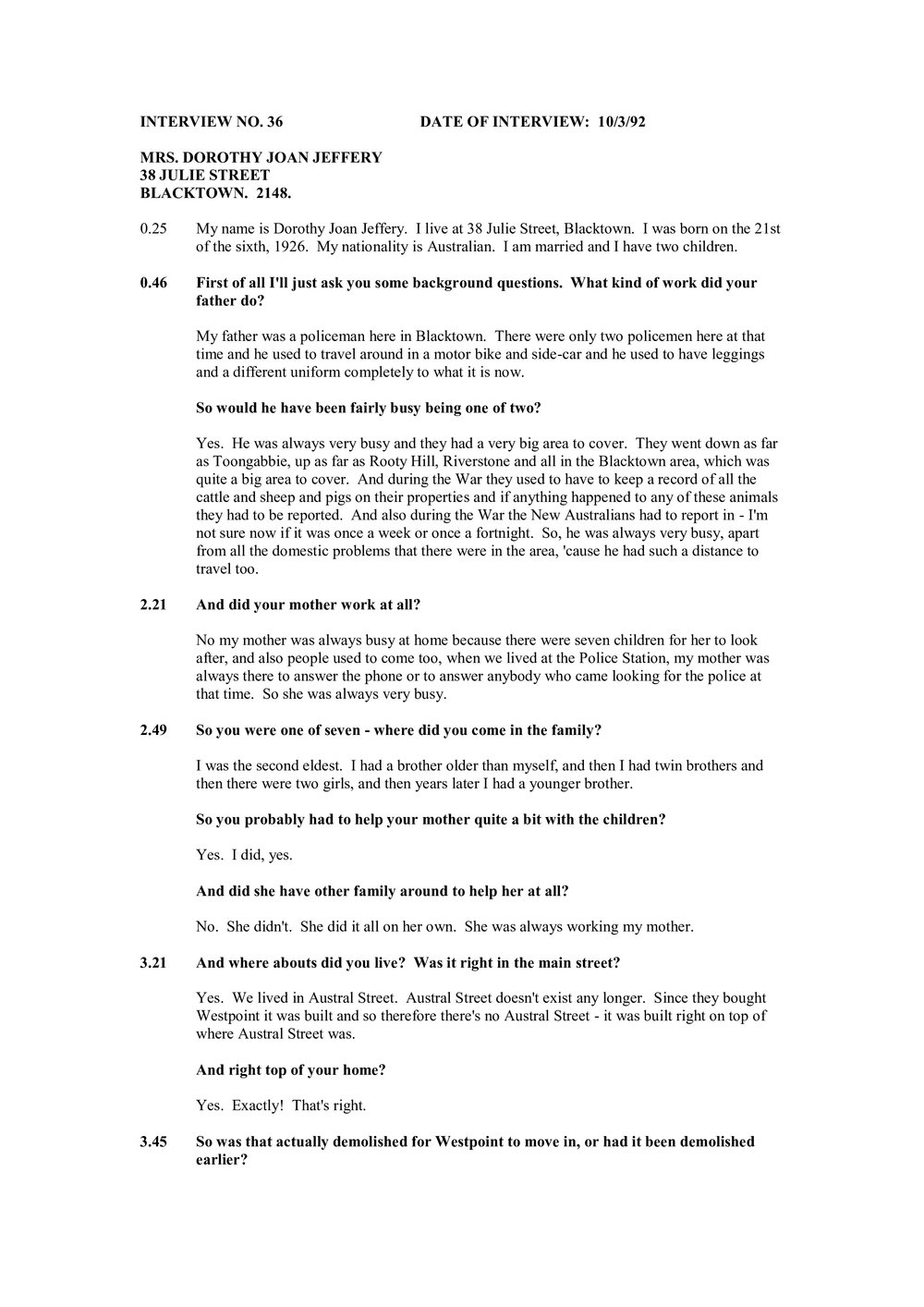 Transcript of Oral History with Joan Jeffrey