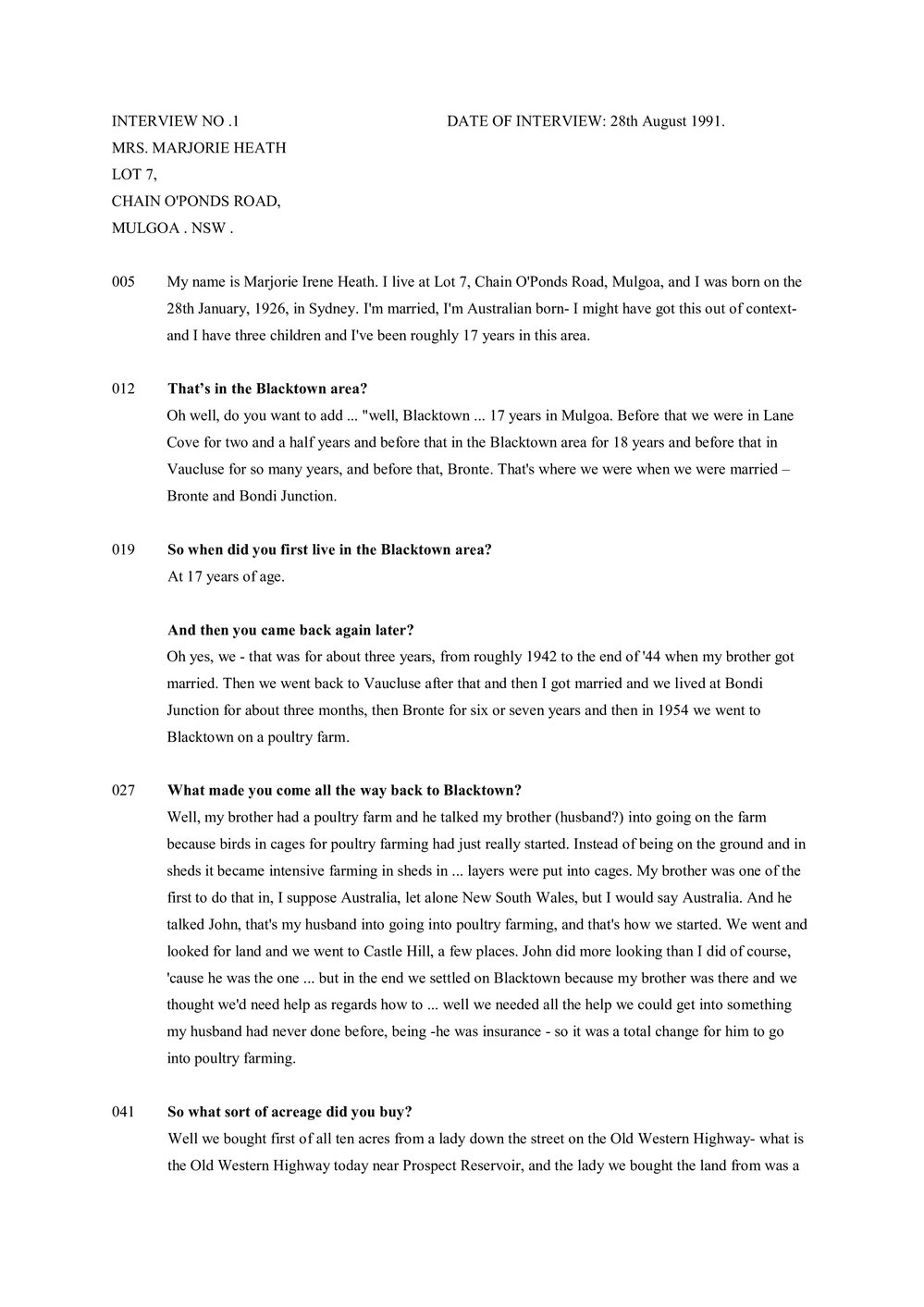 Transcript of Oral History with Marjorie Heath 