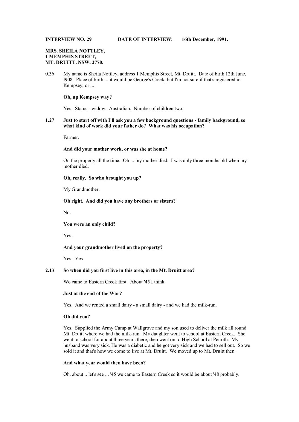 Transcript of Oral History with Sheila Nottley