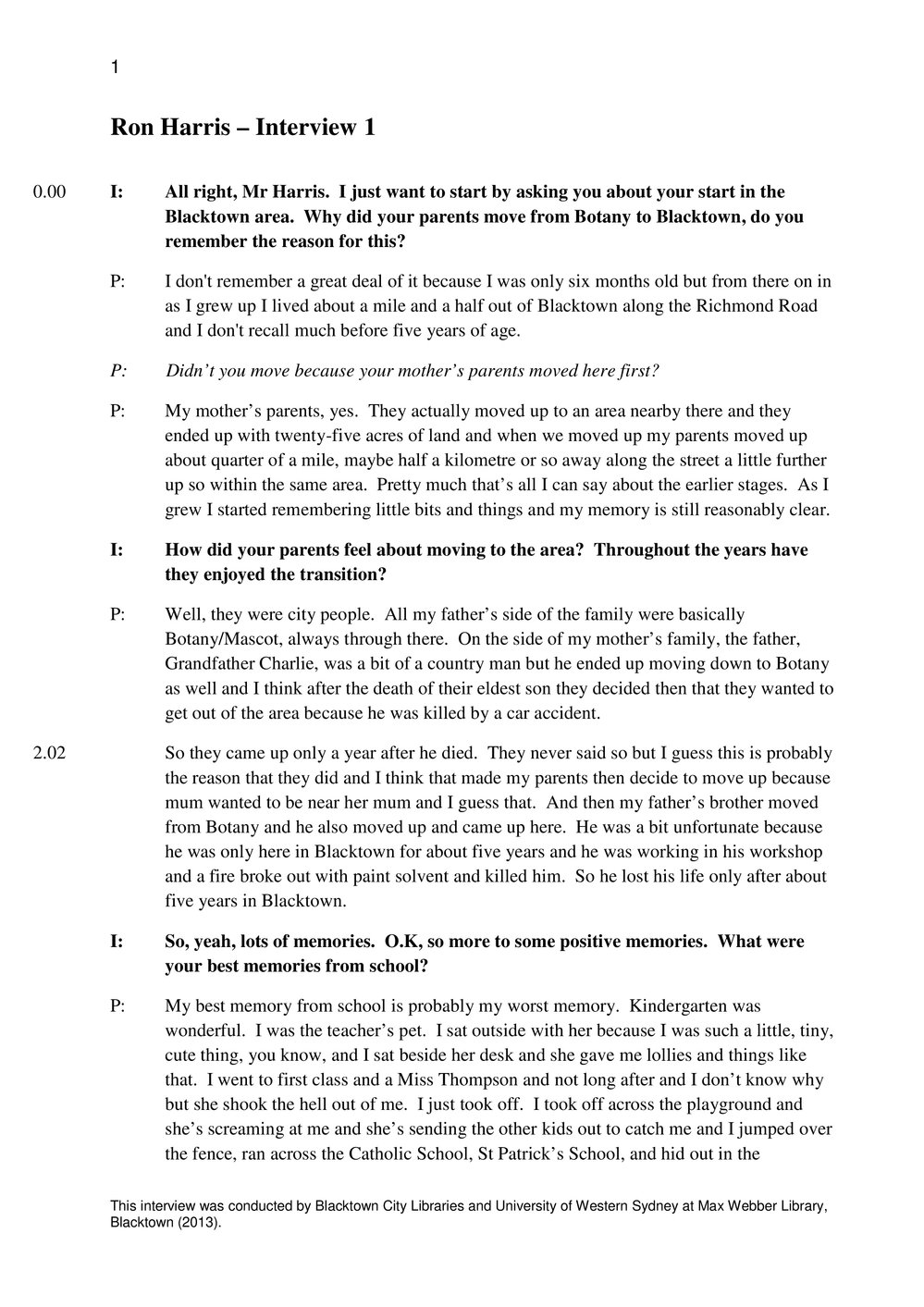 Transcript of Oral History with Ronald (Ron) Harris