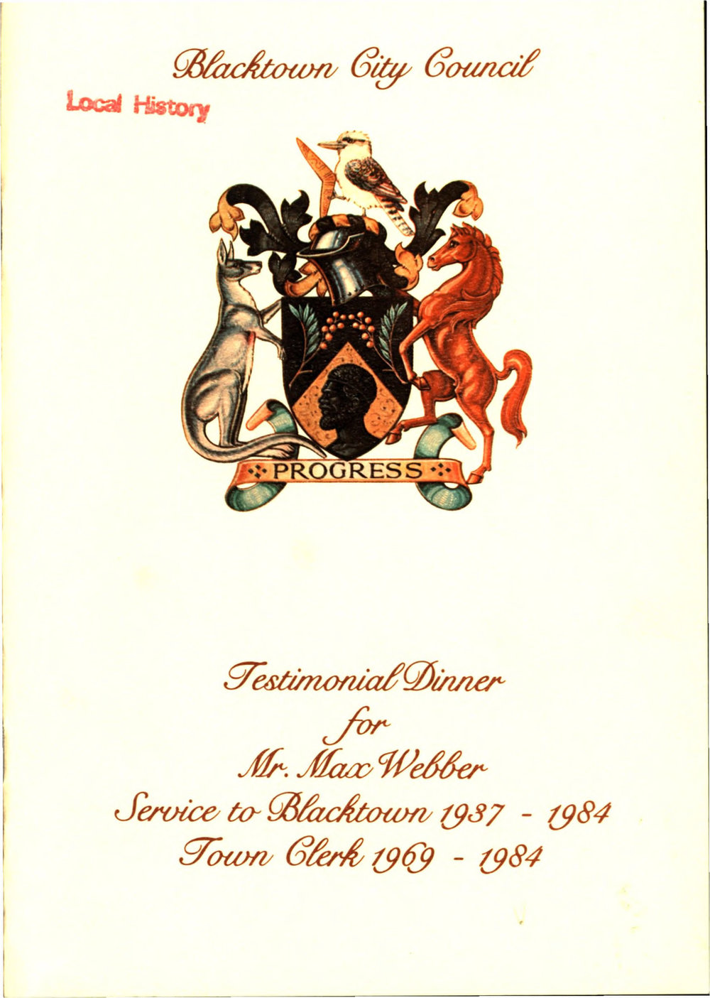 Testimonial dinner for Mr Max Webber, Town Clerk Blacktown City Council 