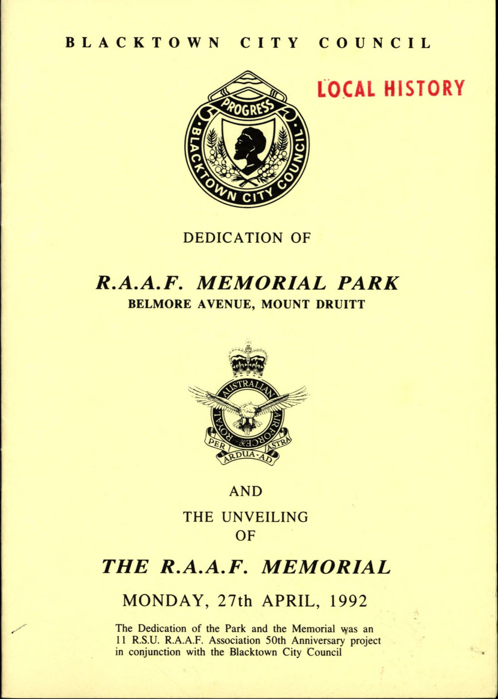 Dedication of RAAF Memorial Park, Mount Druitt