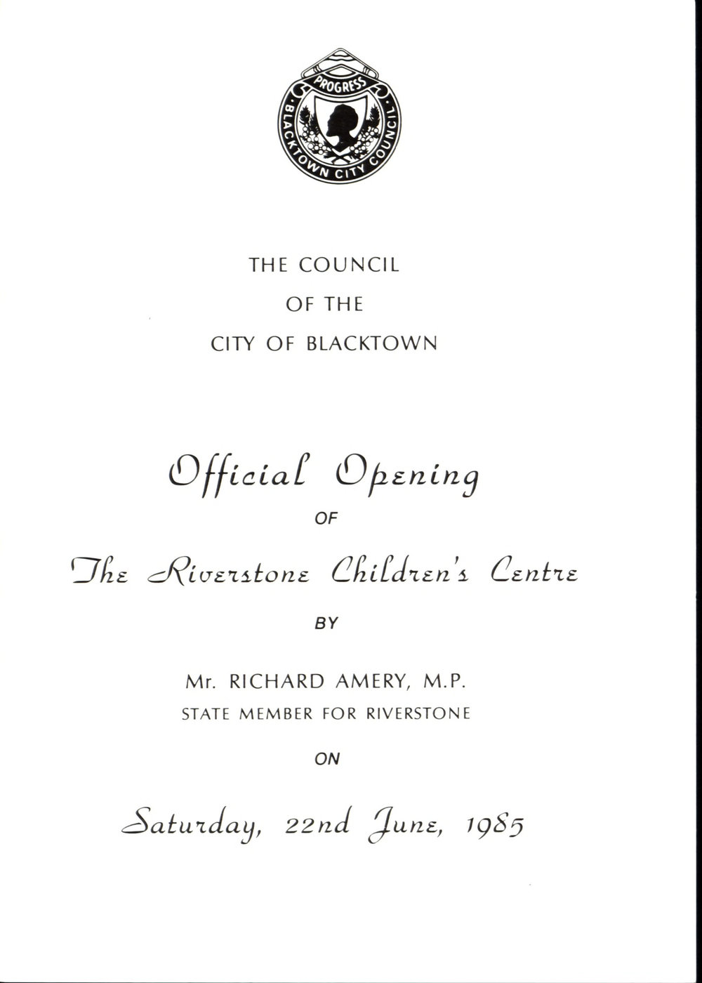 The Riverstone Children's Centre, official opening