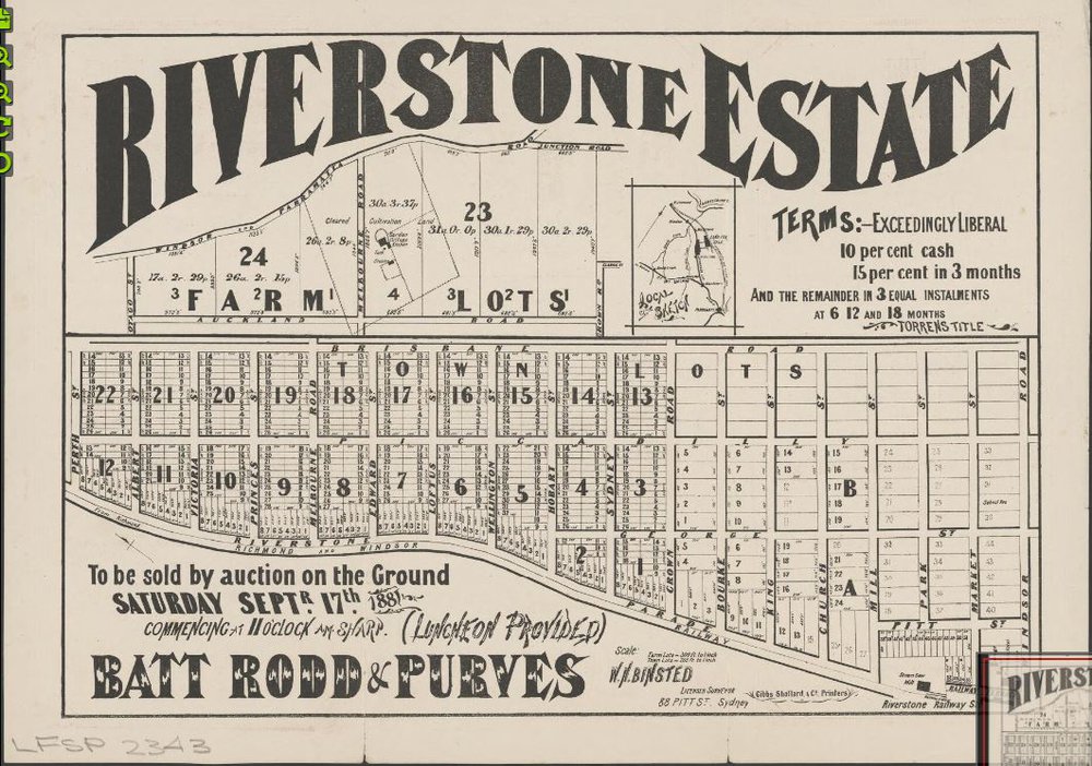 Riverstone Estate, Riverstone subdivision map, 1881.
