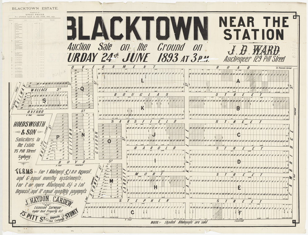 Blacktown Estate subdivision map, 1893