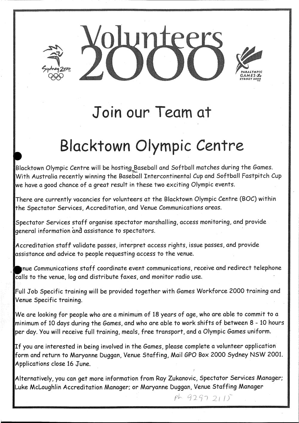 2000 Olympics Blacktown volunteers