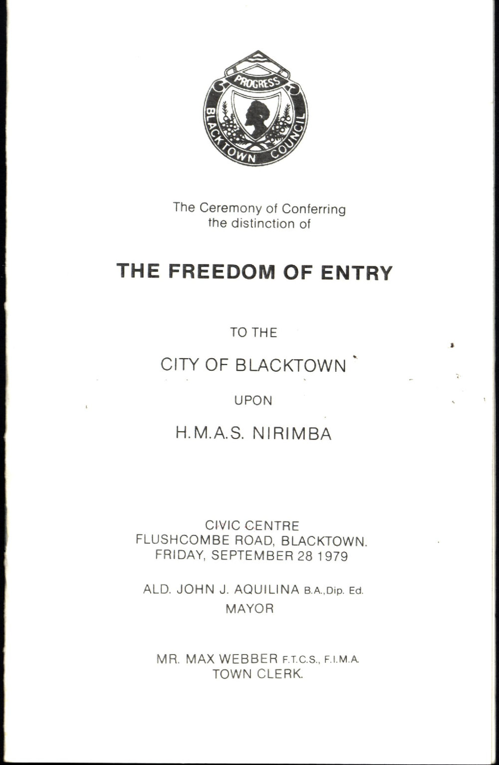 Freedom of Entry to the City of Blacktown Ceremony for HMAS Nirimba 1979