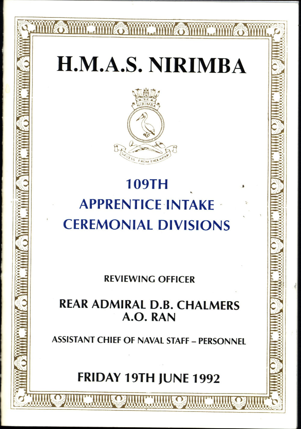 HMAS Nirimba 109th Apprentice Intake ceremonial divisions, 19 June 1992