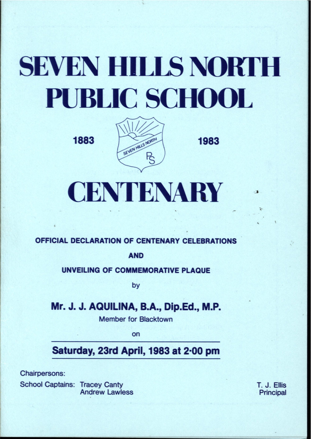 Seven Hills North Public School centenary, 1983