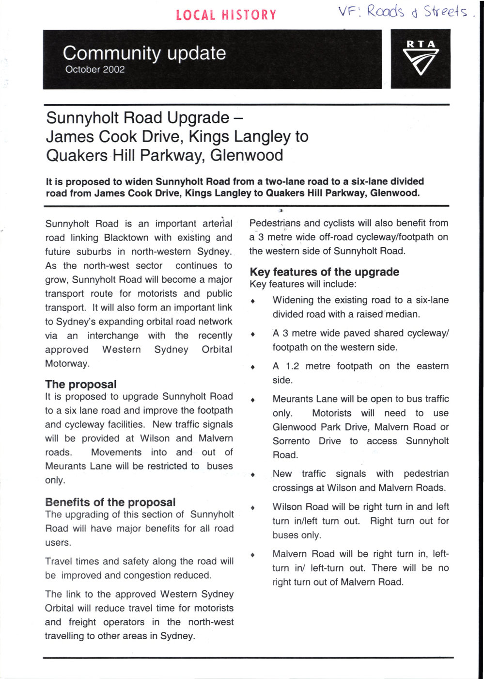 Sunnyholt Road upgrade, 2002