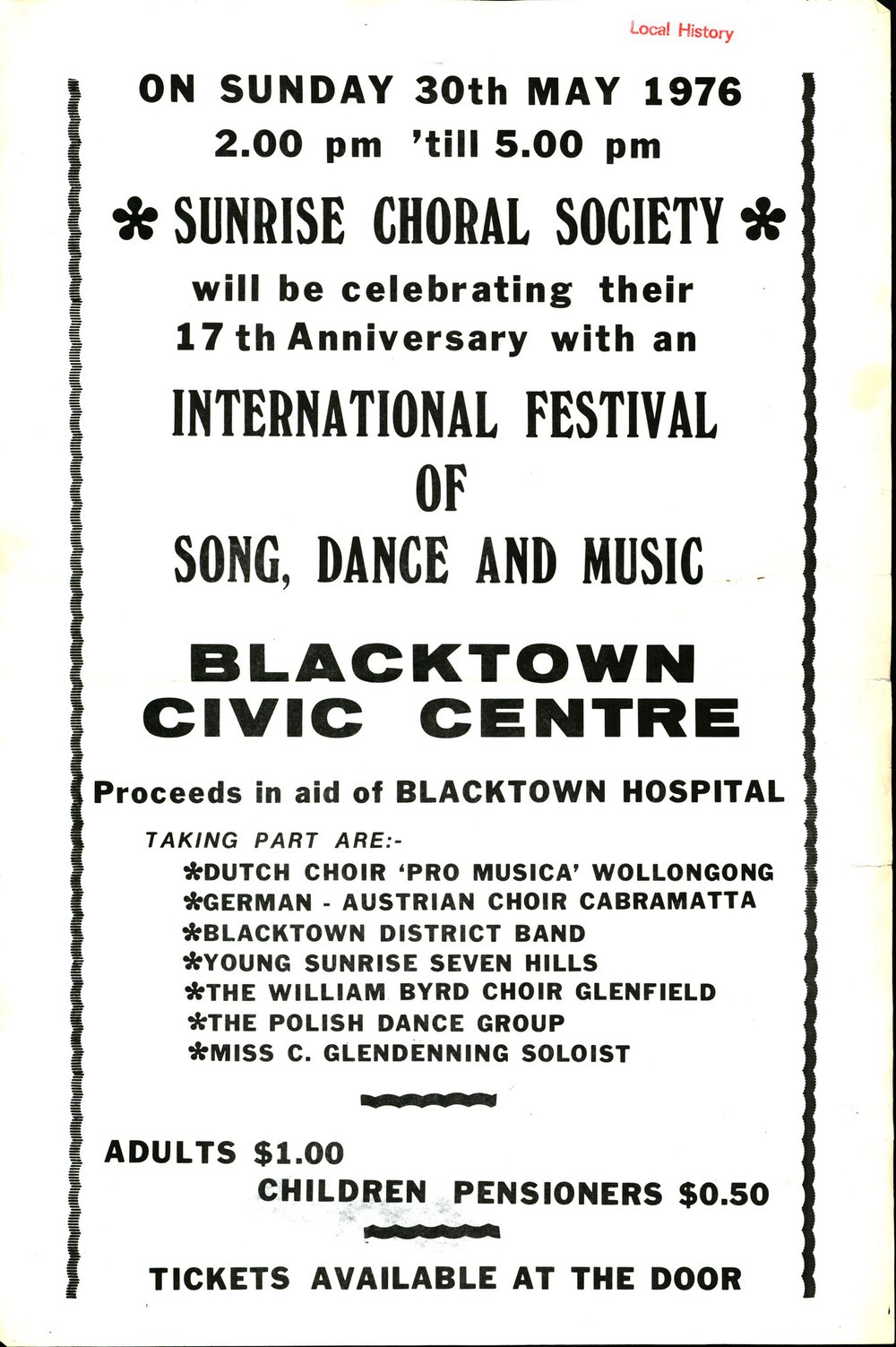 Sunrise Choral Society. International Festival of Song, Dance and Music, 1976 