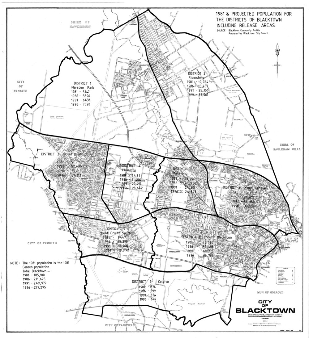1981 Census population and projected population for the Districts of Blacktown