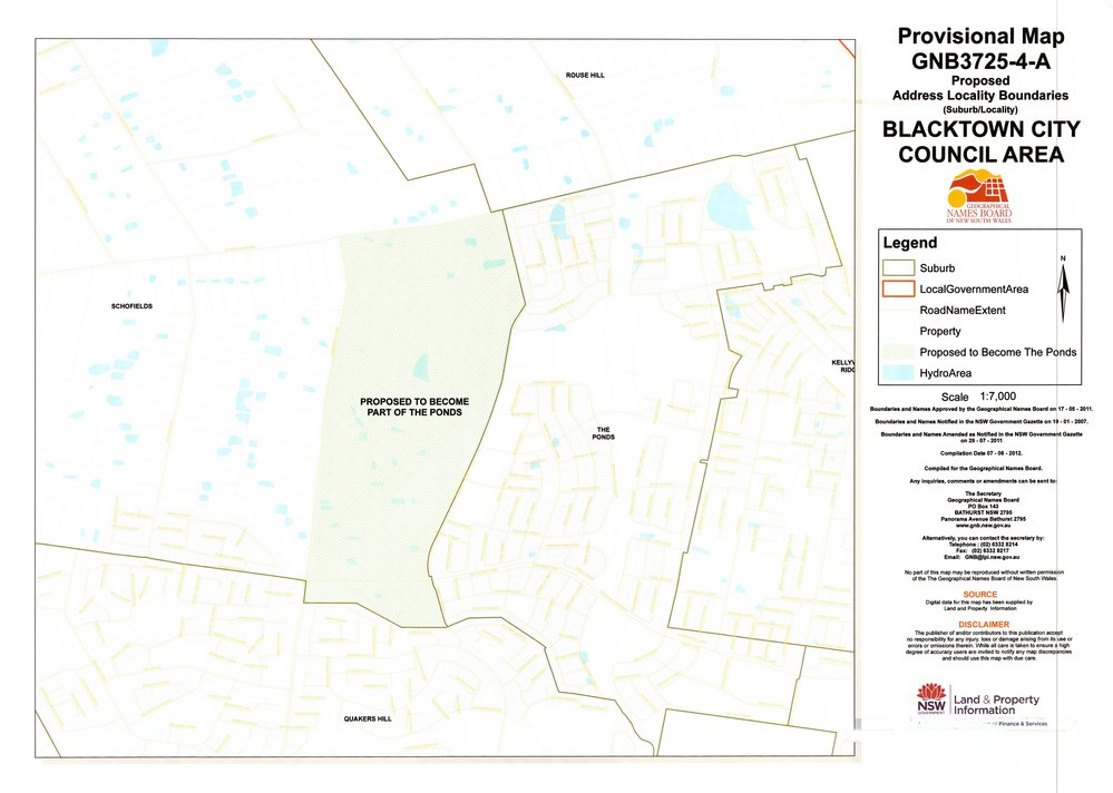 The Ponds Provisional Map, Blacktown City Council area