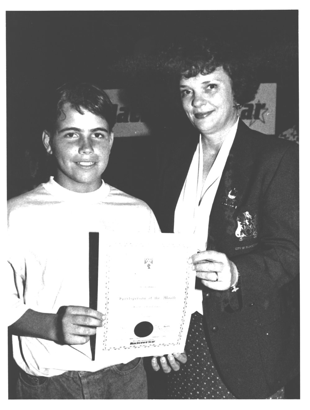 Councillor Kathleen (Kathie) Collins with Sportsperson of the month