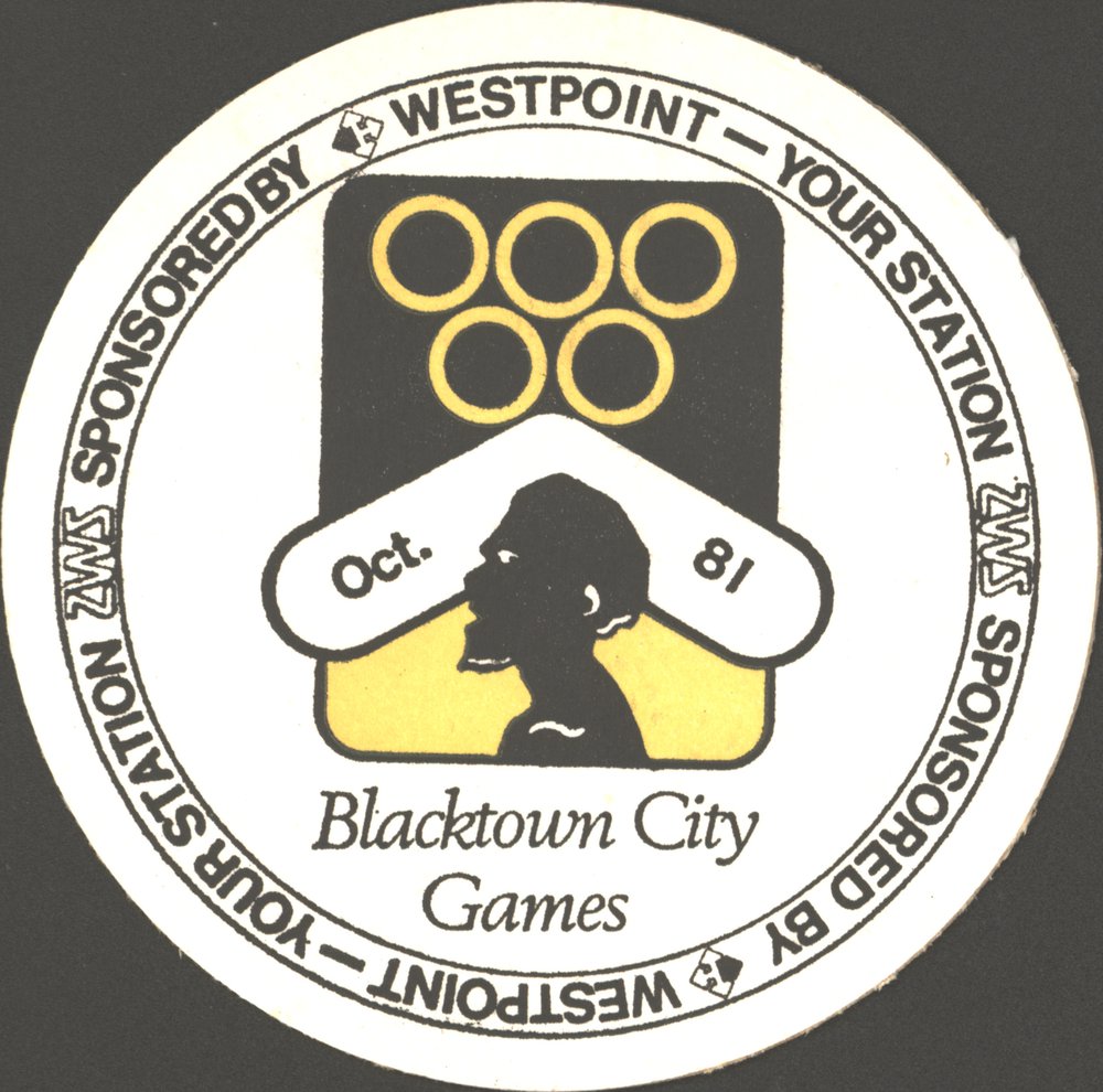 1981 Blacktown City Games, drink coaster. Sponsors 2WS and Westpoint