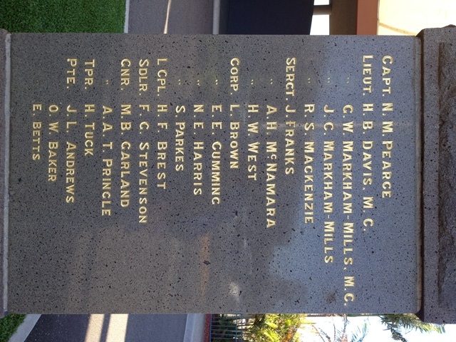 Blacktown War Memorial 1914 - 1918, detail of panel