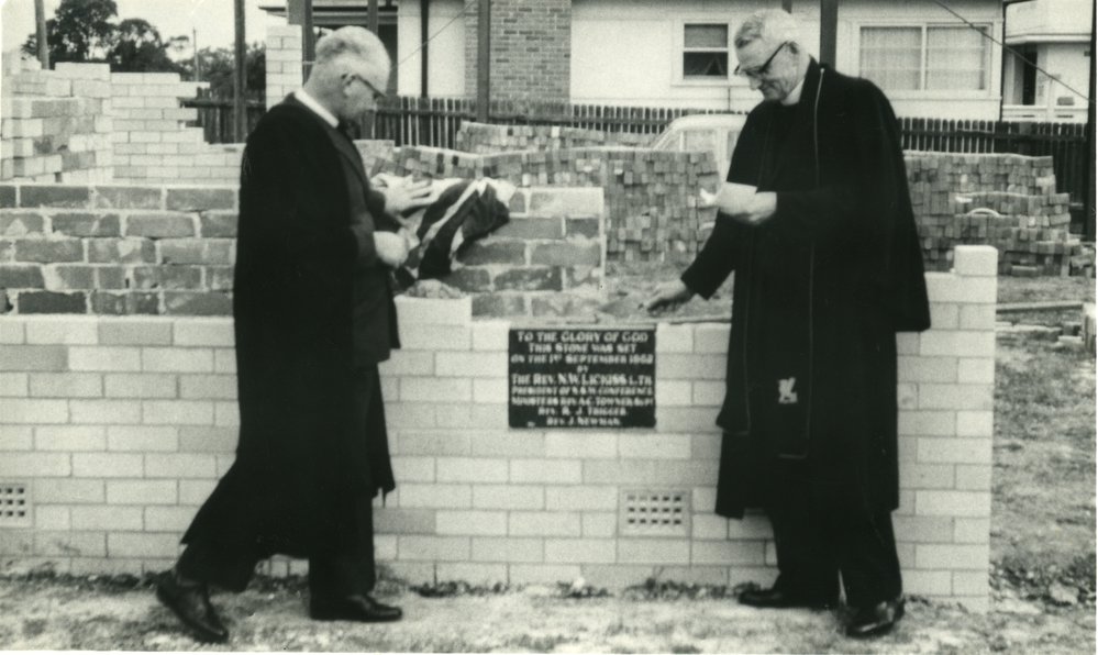 Laying foundation stone, Peace Memorial Methodist Church, Flushcombe Road, Blacktown.