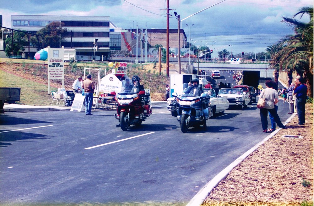Motorcycle outriders in the parade for the opening of the Blacktown CBD ring road.