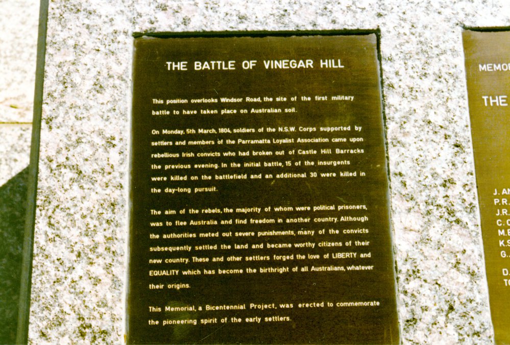 The Battle of Vinegar Hill Memorial, Plaques