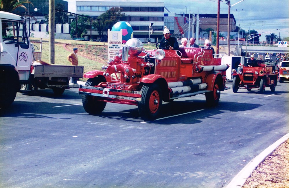 Vintage fire engines in the parade for the opening of the Blacktown CBD ring road