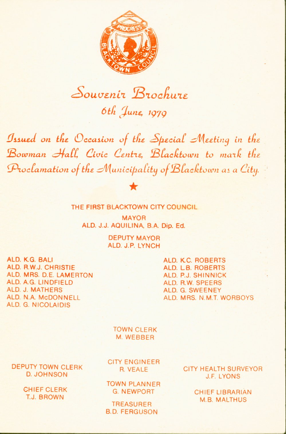 Proclamation of Blacktown as City - Souvenir Brochure