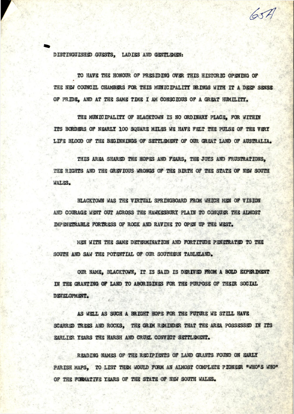 Official Opening of the Blacktown Council Chambers- speech