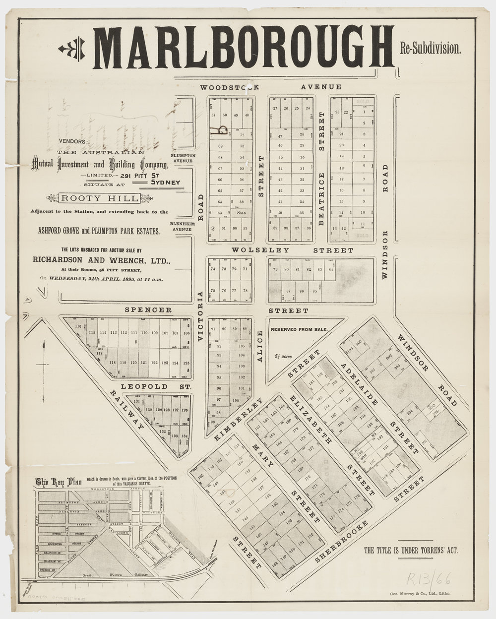 Marlborough re-subdivision Rooty Hill, 1895