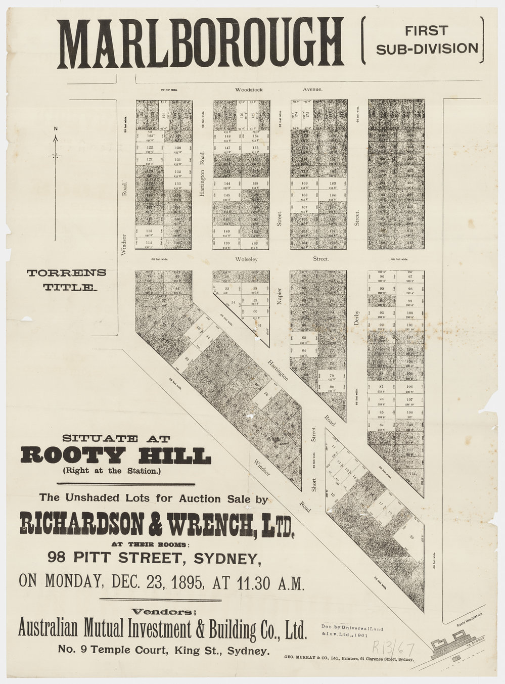 Marlborough first sub-division Rooty Hill, 1895